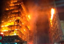 Burning building in Sao Paulo collapses, at least 1 dead